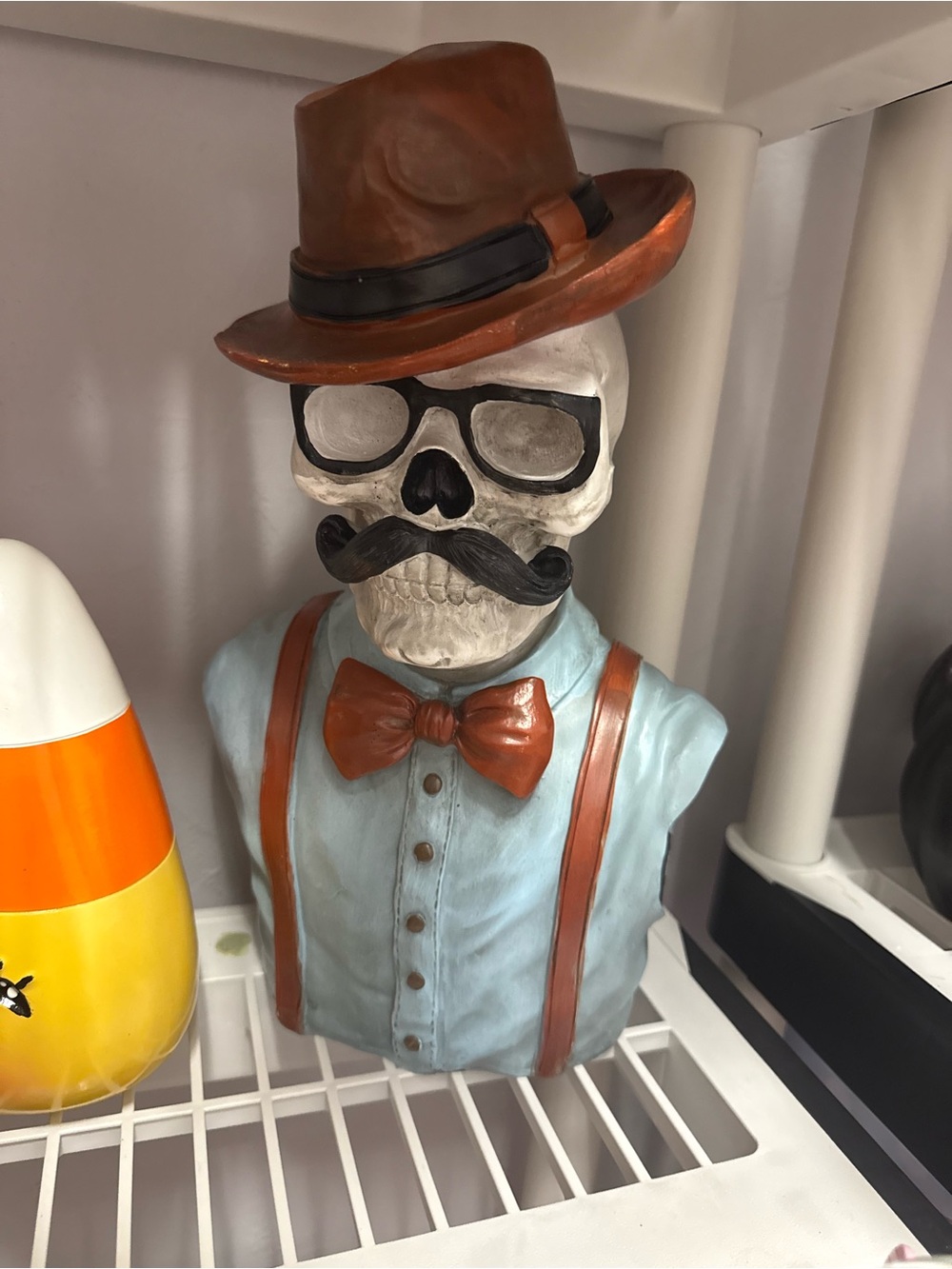 Decorative Skull Gentleman Bust in Light Blue and Brown